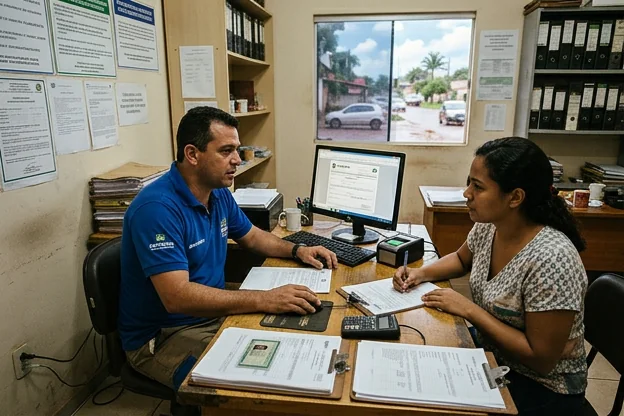 Profissional auxiliando na renovação da CNH em Parauapebas.